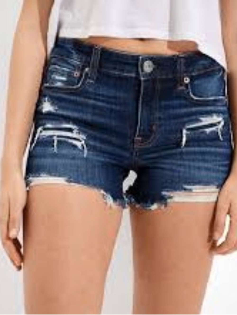 American Eagle Outfitters Distressed Dark Blue Denim Shorts